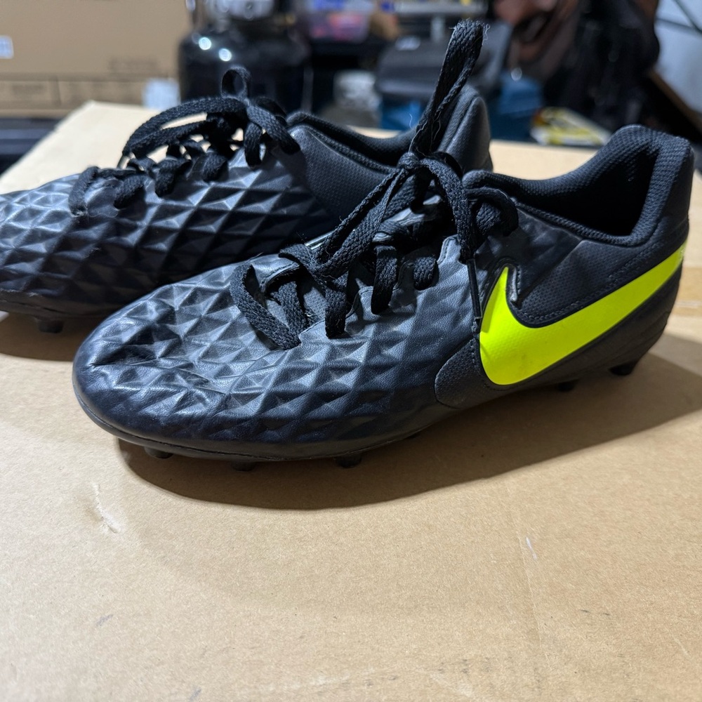 Nike Kids Black and Neon Yellow Soccer cleats